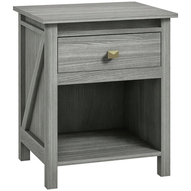 HOMCOM Table de Chevet avec Tiroir et Étagère pour Chambre Gris