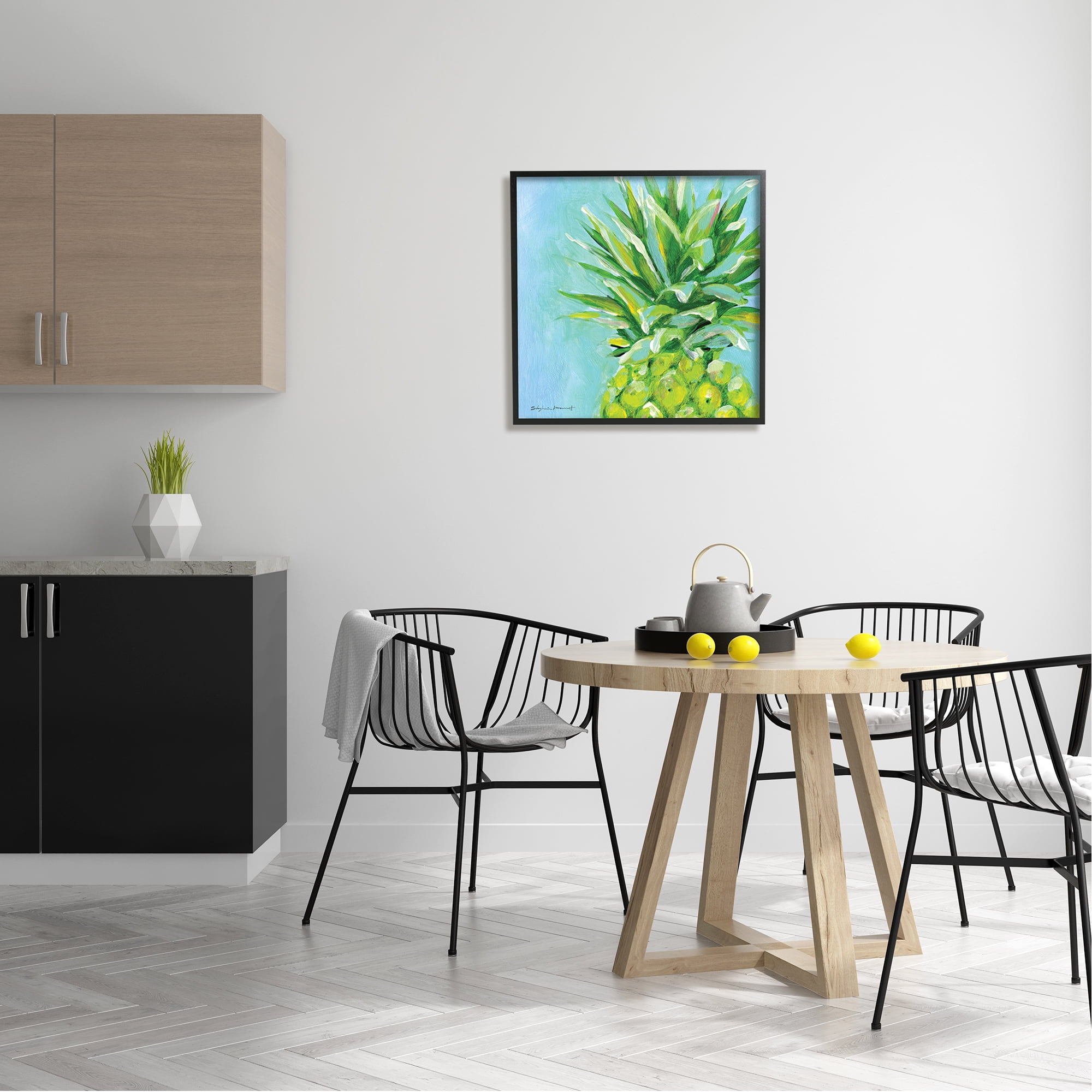 Stupell Tropical Blue Pineapple Fruit Food & Beverage Painting Black Framed Art Print Wall Art