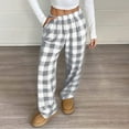 thumbnail image 2 of Inglocry Pajama Pants Women Fuzzy Flannel Plaid Pants Warm Wide Leg Lounge Fleece Pj Pant with Pockets Pajama Bottoms Gray 2XL, 2 of 7