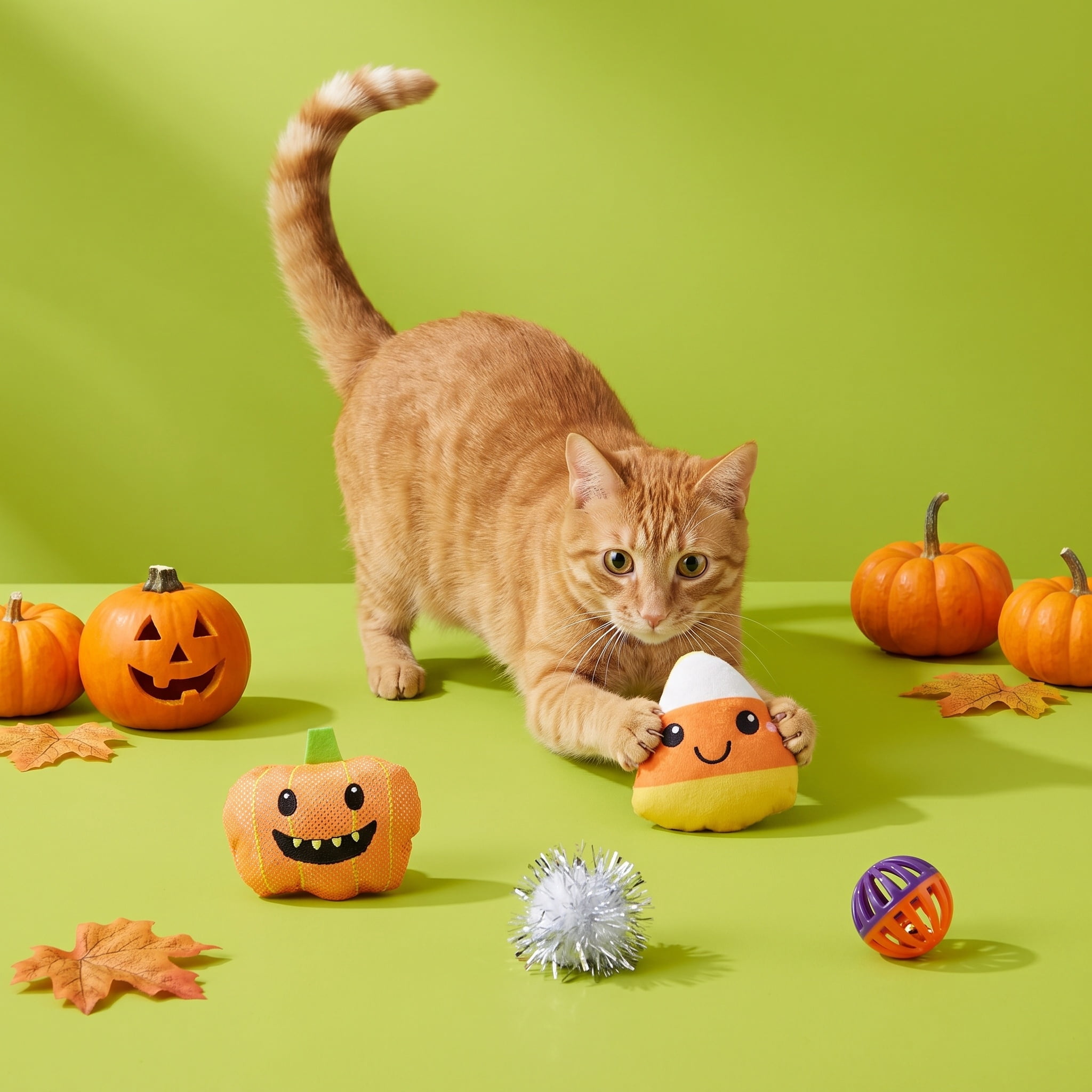 Vibrant Life Halloween Assorted Candy Corn and Pumpkin Cat Toys, 12 Pieces