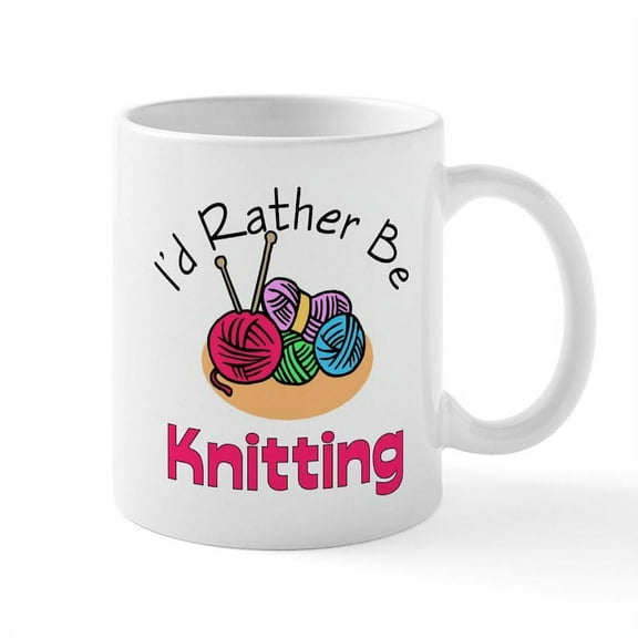 CafePress - I'd Rather Be Knitting Mug - 11 oz Ceramic Mug - Novelty Coffee Tea Cup