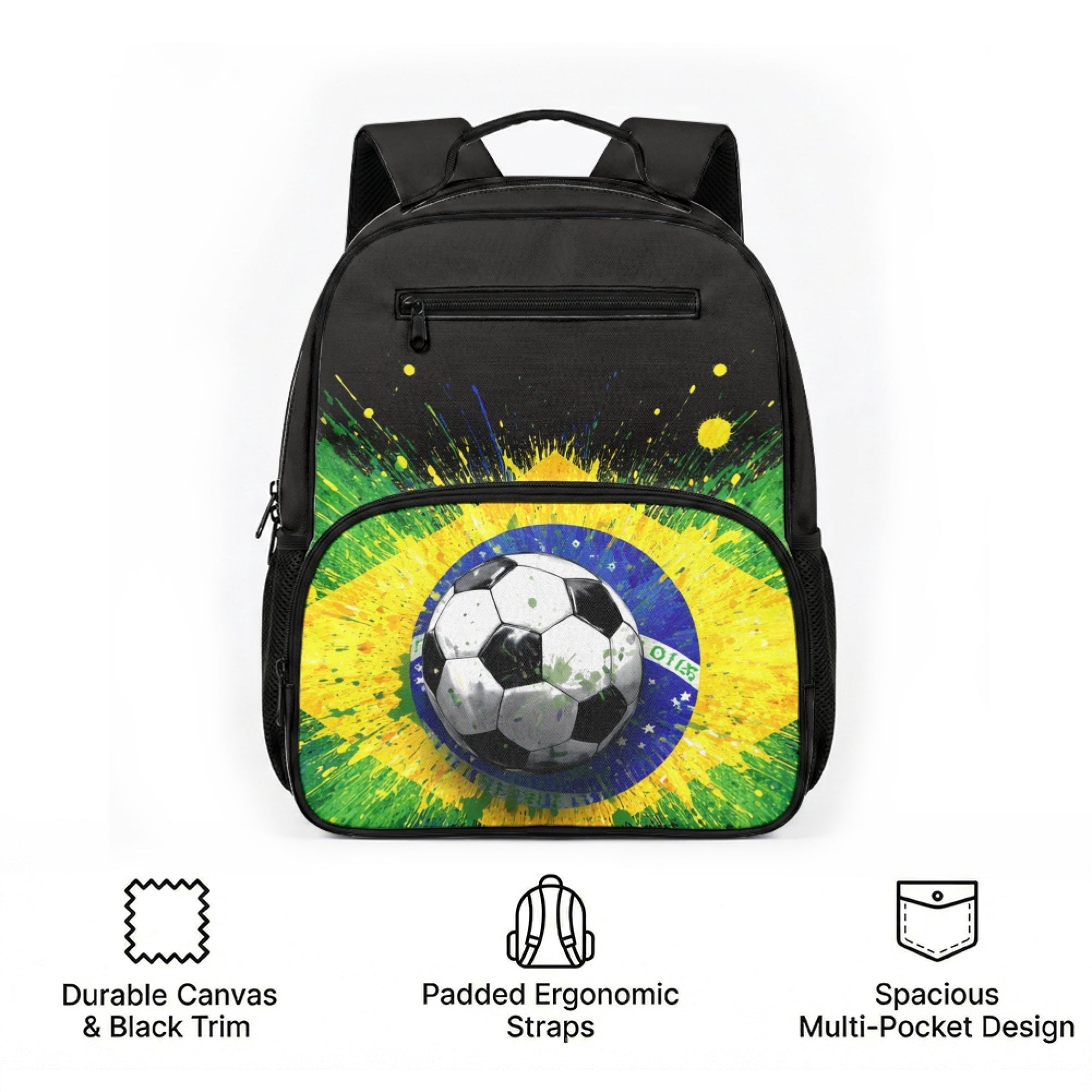Chririnla Brazil Soccer Flag Pattern Toddler Backpack 13.5 Inches Adjustable Padded Straps Polyester Fabric Kid Universal Daily Backpack for Kindergarten Hiking