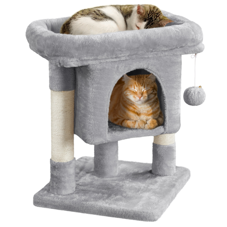 Easyfashion 2-Level Cat Tree Kitten Condo House with Plush Perch  Light Gray