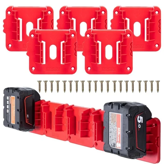 5 Pack Battery Holder Mount For Milwaukee 18V Battery Dock Holder Base Bracket