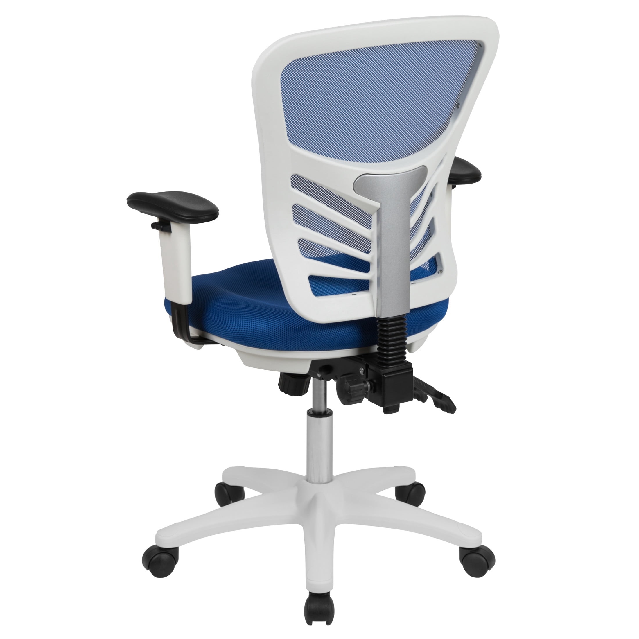 Emma + Oliver Mid-Back Blue Mesh/White FrameMultifunction Ergonomic Office Chair with Arms