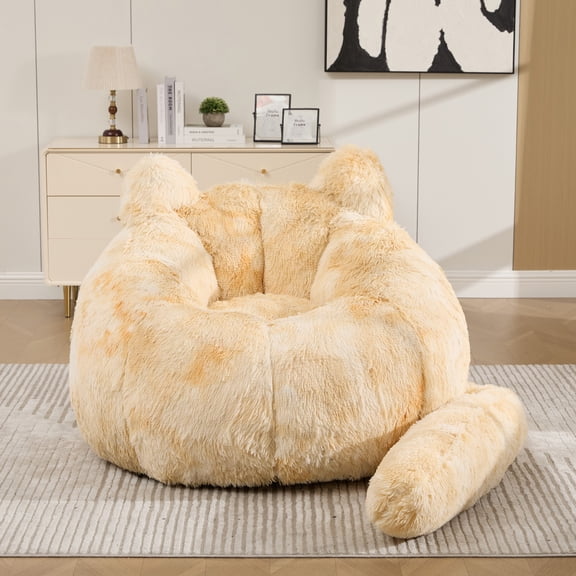 LUFTUT 41.7" Cat Bean Bag Chair with Tail Pillow, Cute Faux Fur Lounge Chair with Shredded Foam Filling, Oversized Floor Sofa for Bedroom Living Room Reading Gaming Room Dorm,Yellow