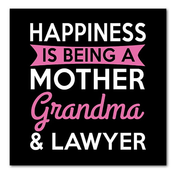 DistinctInk Custom Bumper Sticker - 4" x 4" Decorative Decal - Black Background - Happiness is Being a Mother Grandma Lawyer