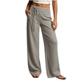 thumbnail image 3 of Women's Pants Low Rise Straight Leg Casual Trousers with Pockets Lightweight Breathable Summer Beach Cotton Linen Lounge Pants,Sizes S-2XL, 3 of 8