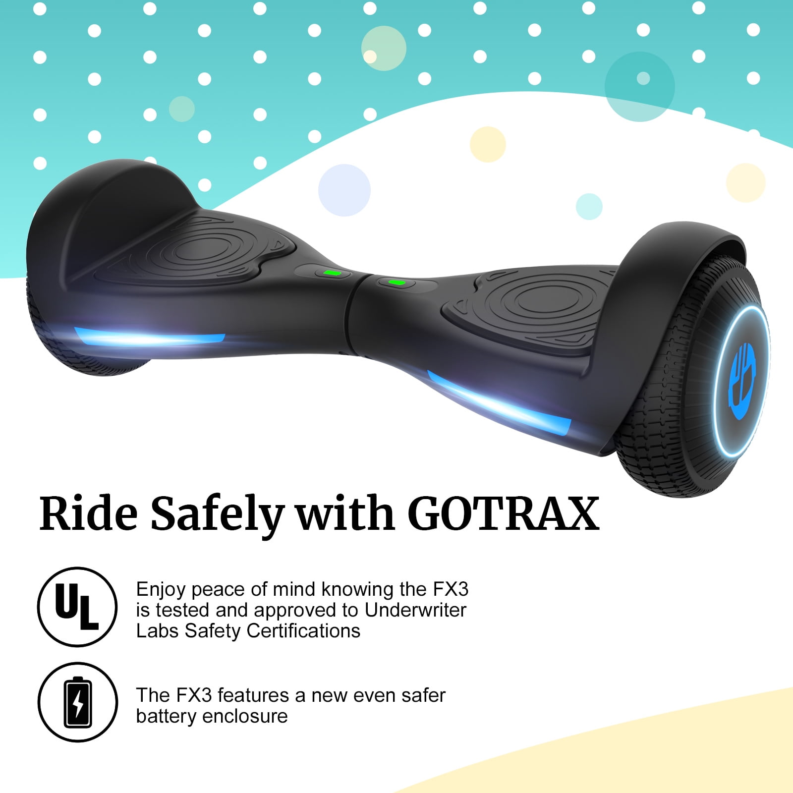 GOTRAX FX3 Hoverboard with 6.2 mph Max Speed Self Balancing Scooter for 44 176lbs Kids Adults Black