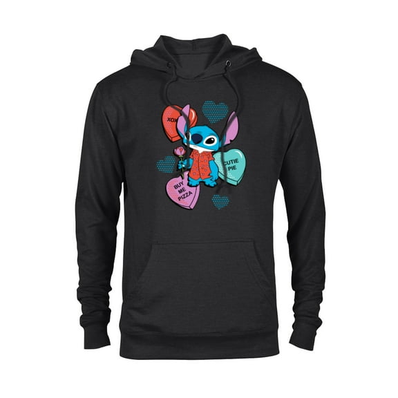 Disney Stitch Funny Candy Hearts Valentine's Day - Pullover Hoodie for Adults - Customized-Black