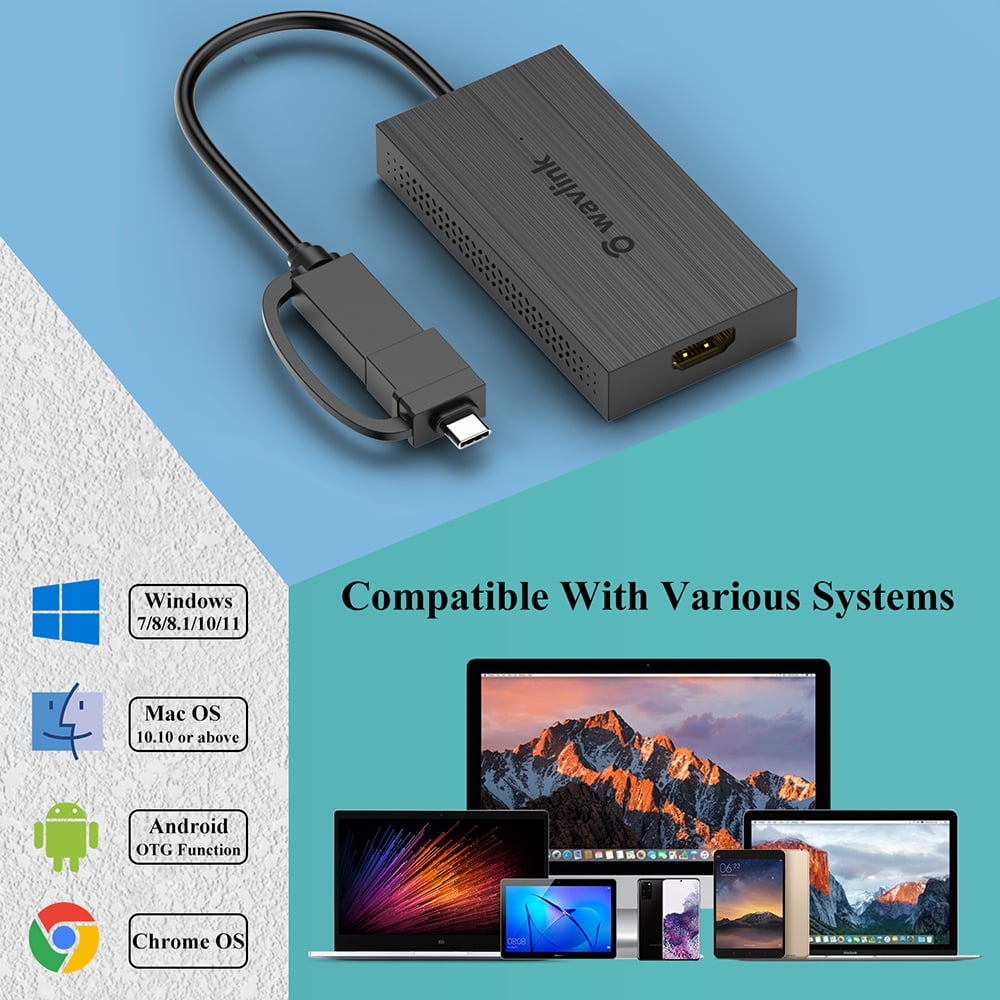 WAVLINK USB Adapter, Thunderbolt 3 HUB, 2K HDMI/DVI USB Adapter for Laptop/PC