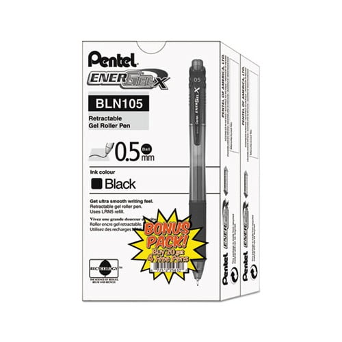 EnerGel-X Retractable Gel Pen 0.5 mm Needle Tip, Black Ink/Barrel, 24/Pack