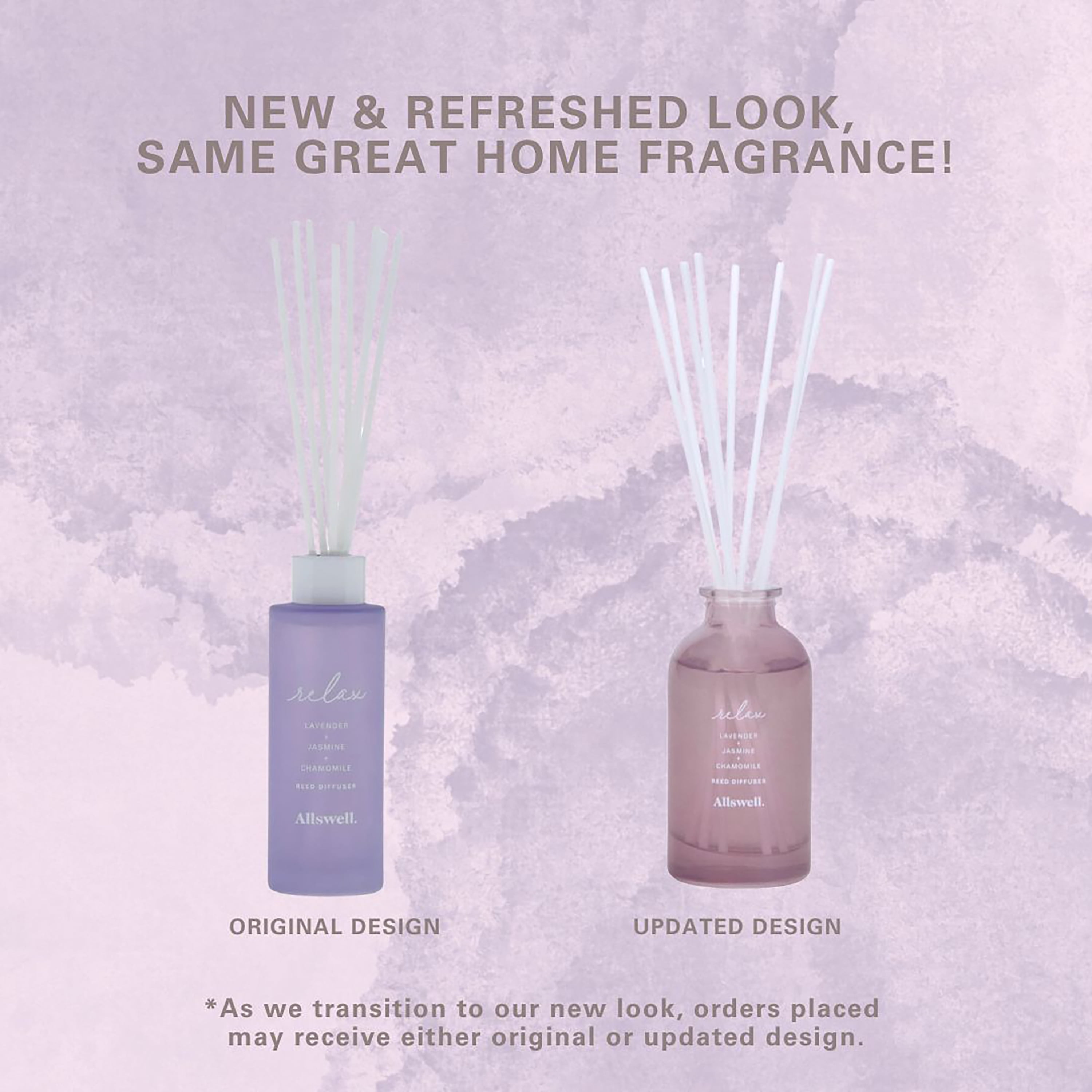 Allswell Relax (Lavender + Jasmine + Chamomile) Scented Reed Diffuser 3 fl oz (90mL) With 8 Synthetic Reeds.