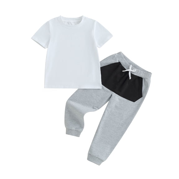 Bagilaanoe 2pcs Boy Long Pants Set White Short Sleeve T-Shirt Tops Sweatpants 3-12 Years Kids Casual Outfits