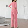 thumbnail image 5 of FRSASU Women's 2 Piece Outfits Lounge Sets Spring Long Sleeve Button Slim Tops Wide Leg Drawstring Pants Casual Matching Set Pink, 5 of 8