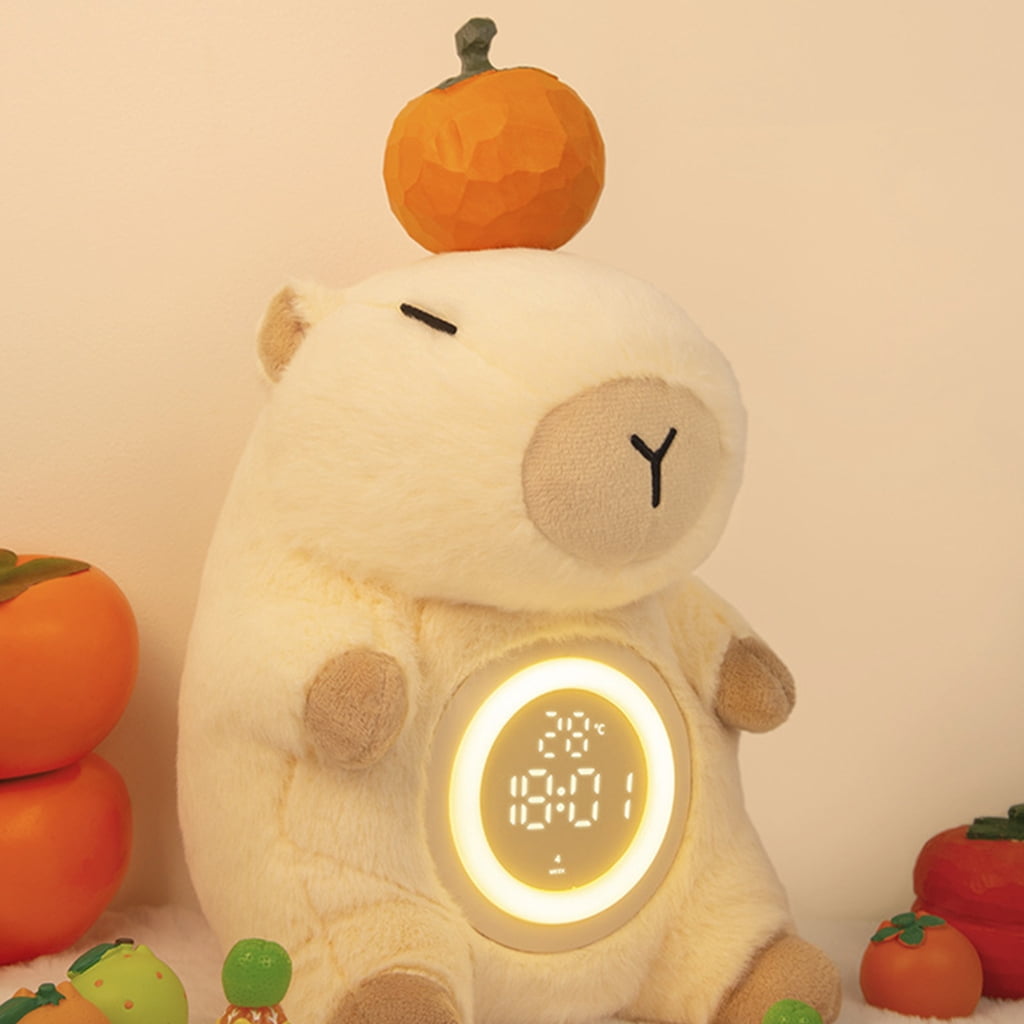 Capybaras LED Alarm Clock for Children, USB Powereds Soft Polyester Lamp, Touch Control, Dimmable Brightness, Timers Setting