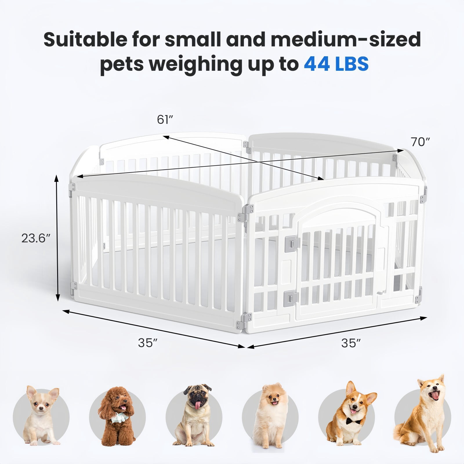 Kelno Dog Playpen 6 Panels Pet Fence with Safety Lock Non Slip Bottom, White