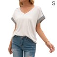 thumbnail image 1 of Camiseta de mujer Verano Cuello en V Rayas Manga corta Casual Top suelto, Blanco, S Advancent AP001320-05, 1 of 7