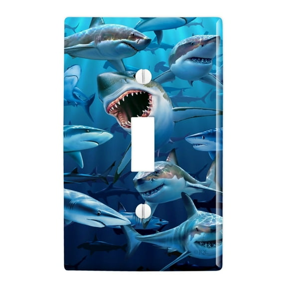 Shark Infested Waters Great White Plastic Wall Decor Toggle Light Switch Plate Cover