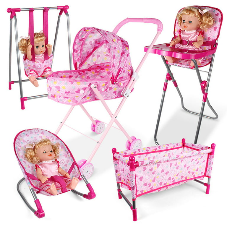 Doll Stroller Toy,Baby Doll Accessories,Baby Doll Nursery Stroller Dining  Chair Rocking Chair Swing for Dolls,Foldable & Lightweight Kids Baby  Stroller Toy（Not include doll） - Walmart.com