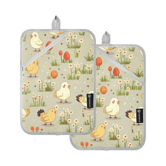 ALAZA Chicken and Flowers Pot Holders Set of 2 Heat Resistant Kitchen Oven Mitts