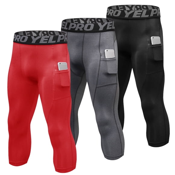 YEL PRO Shorts D\'entraînement Physique pour Hommes Lot de 3 avec Poches pour Course, Entraînement et Gym - Noir, Gris, Rouge - Taille g