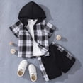 thumbnail image 3 of HCNTES Toddler Boys Outfits Short Sleeve Plaid Hooded Tops Shorts Child Kids 2Pcs Set Boy Clothing Sets, 3 of 3