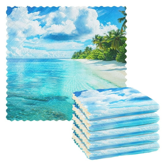 6 Packs Beach and Blue Sea Kitchen Dish Towels Soft Absorbent Dish Cloths 11"x11"