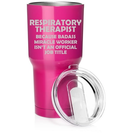 

Smooth Body Tumbler Stainless Steel Vacuum Insulated Travel Mug Cup Gift Respiratory Therapist Miracle Worker Job Title Funny (Hot Pink 30 oz)