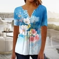 thumbnail image 2 of Otvok Women's Henley Button Blouses Short Sleeve Floral Print V Neck Pleated Outdoor Casual Tunic Tops, 2 of 7