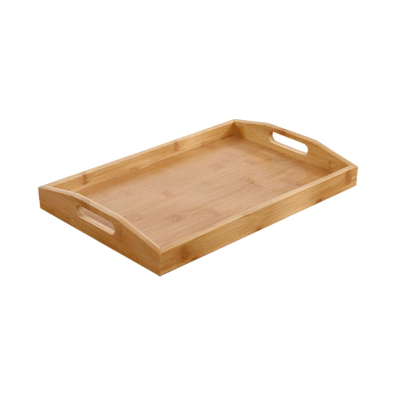 Wooden Nested Serving Trays, Rectangular Bamboo Trays with Handles