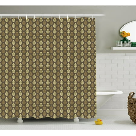 Damask Shower Curtain Classical Abstract Curly Figures In Brown