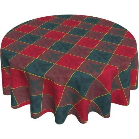 

Red and Green Christmas Plaid Round Tablecloth 60 Inch Plaid Printed Fabric Table Cloth Decor Washable Polyester Fabric Holiday Winter Table Cover for Home Kitchen Outdoor Party
