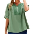 thumbnail image 2 of Women's Long Sleeve T-shirt 3/4 Sleeve Linen Shirts For Women 2025 Cotton Summer Retro Embroidered Boho Tops Casual Trendy Vacation Blouse,Green Women's Long sleeve T-shirt XL, 2 of 6