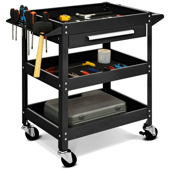 Costway Three Tray Rolling Tool Cart Mechanic Cabinet Storage ToolBox Organizer w/Drawer
