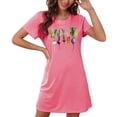 thumbnail image 4 of DeHolifer Nightgowns for Women Short Sleeve Sleepshirt Crewneck Casual Printed Sleepwear Soft Nightshirt Pajama Dress Hot Pink L, 4 of 7