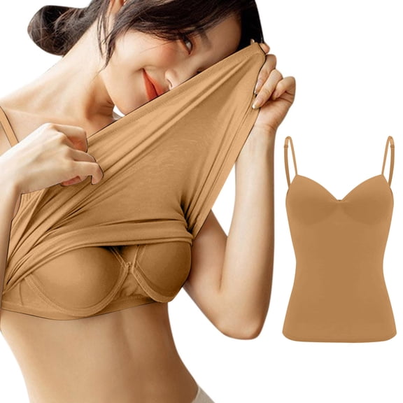 Camisole Tops with Built-in Bra for Women Sleeveless Spaghetti Straps V Neck Twist Front with Slim Fit Casual Summer High Elastic Cami Shirts