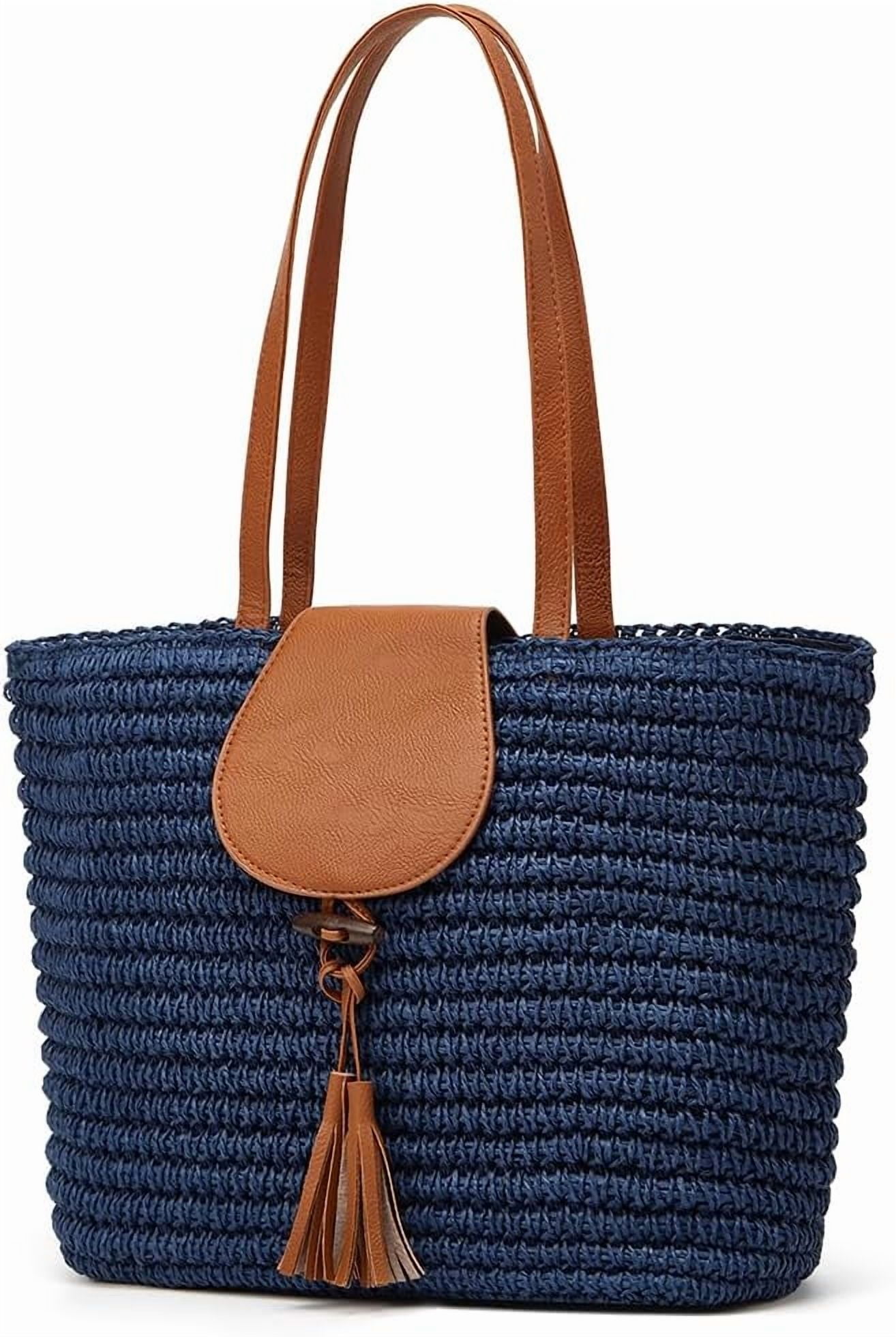 Summer Straw Shoulder Bags for Women Large Woven Tote Purse Casual Beach Vacation Top Handle Handbags with Tassel