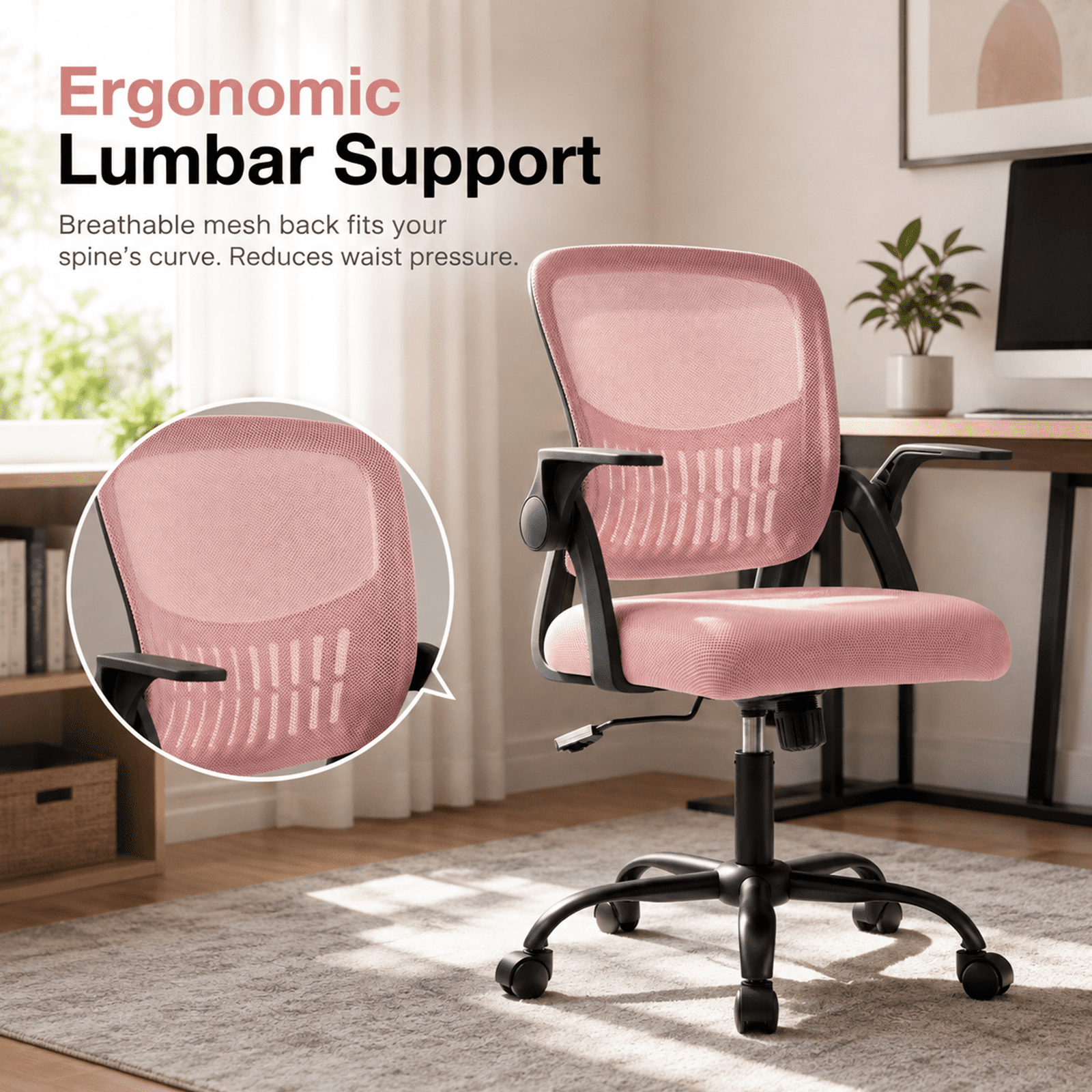 Alvantor Ergonomic Office Chair, Lumbar Support, Height Adjustable, Flip-up Armrest, Rocking Mode, 360 Swivel, Conference Room