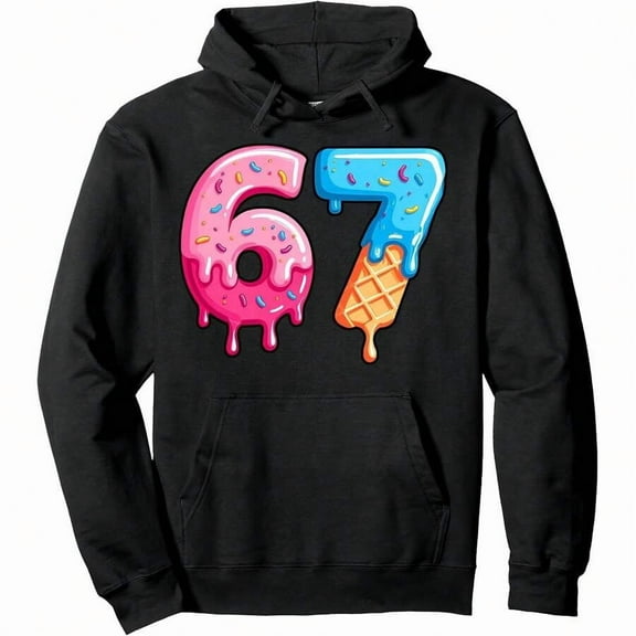 Six Seven Ice Cream Drip Cool Meme 67 Funny Number Pullover Hoodie