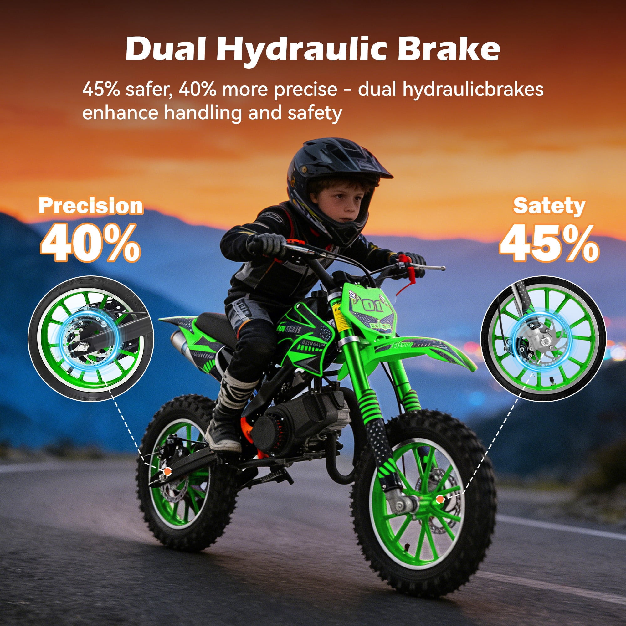 Gpower 49cc Dirt Bike for Kids 6-15,2-Stroke Gas Powered Mini Dirt Bike,1.5L Fuel Capacity,1-Seater,Green