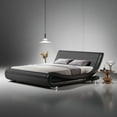 thumbnail image 2 of Sha Cerlin Full Size Upholstered Faux Leather Low Profile Sleigh Platform Bed Frame with Adjustable Headboard, No Box Spring Needed, Black, 2 of 8