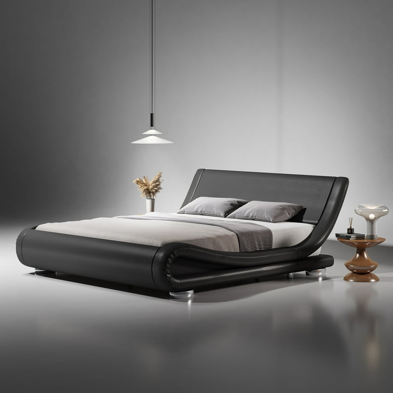 Sha Cerlin Full Size Bed, Upholstered Faux Leather, Low