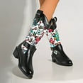 thumbnail image 2 of Rokment Womens Vintage Floral Wide Calf Cowboy Dress Boots Beach Casual Flower Buckles Chunky Mid Heel Western Cowgirl Tall Boots, 2 of 7