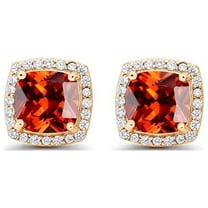 Paris Jewelry 4 Ct Princess Cut Created Ruby Halo Stud Earrings, 14k Yellow Gold Jewelry Gift for Women plated