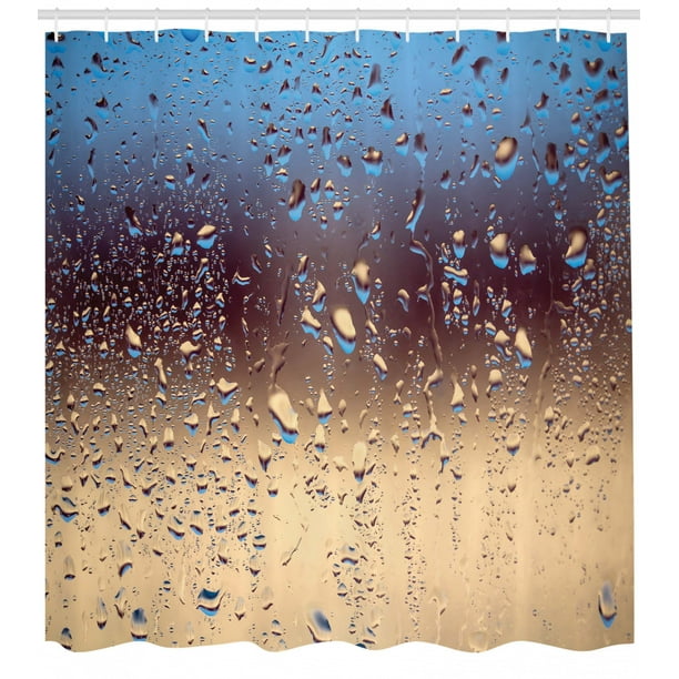 Rain Shower Curtain, Close Up Rain Drops on Glass Natural ...