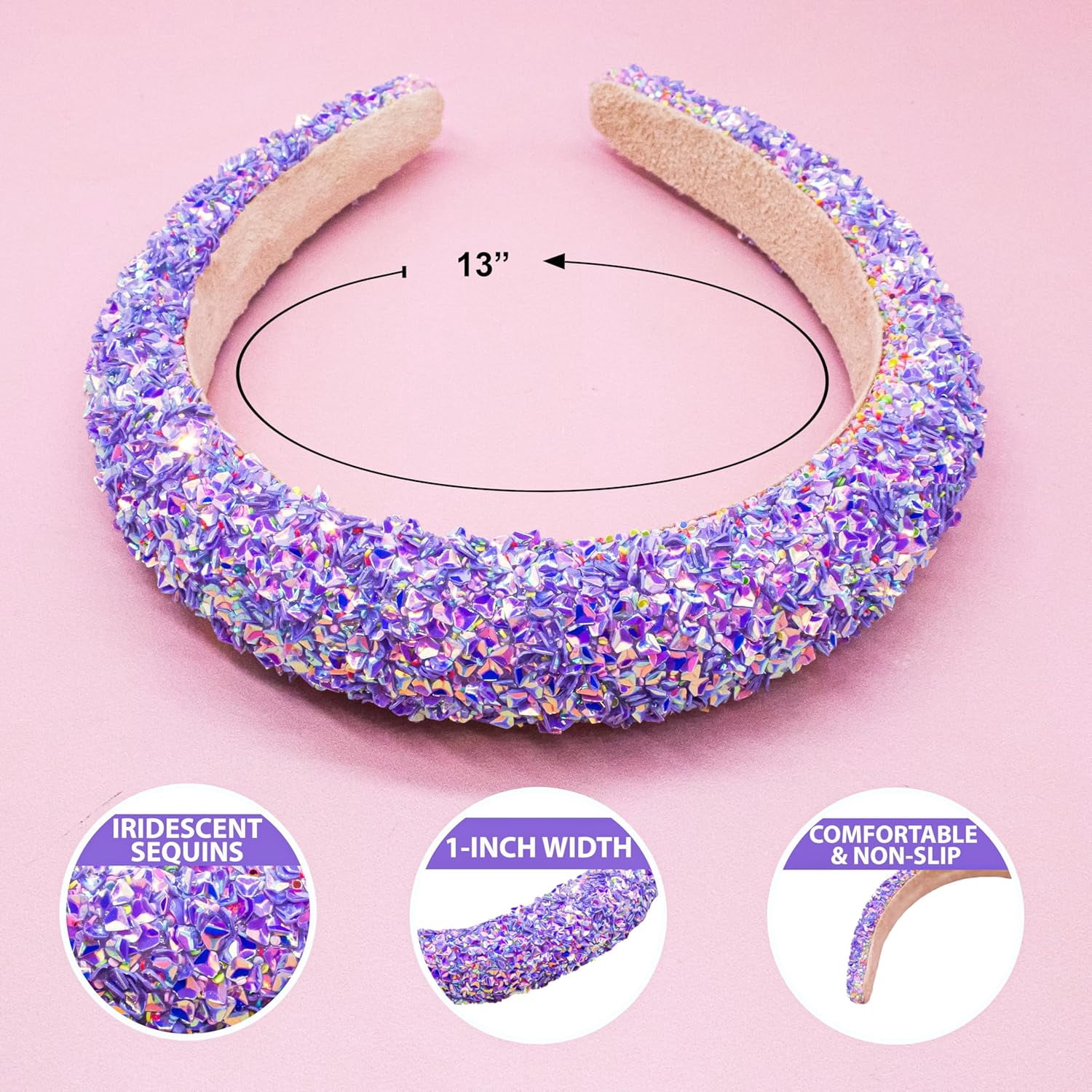 FROG SAC Headbands for Girls - Purple Sequin Padded Head  display picture 1
