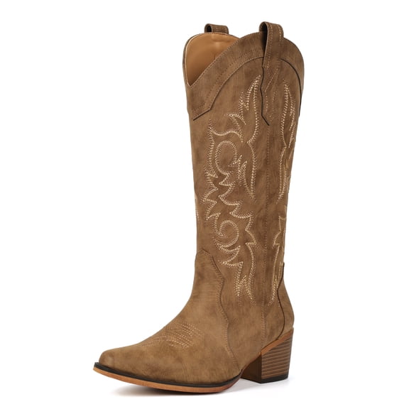 Cowboy Boots For Women Square Toe Western Boots Cowgirl Boots Pull On Pointy Toe Mid Calf Boots