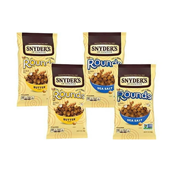 Snyders of Hanover Mini Pretzel Rounds, Your Choice of Butter Flavored or Sea Salt (Variet 4-Pack)