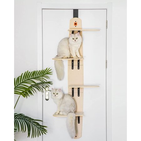 4-Levels Versatile Cat Climber Shelves Door Mounted Vertical Cat Tree Tower with Carpeted Plank for Indoor Cats (22.3" L X 10.5" W X 67.3" H)